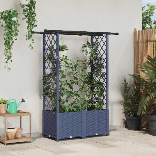 vidaXL Hevet Bed med Trellis og Tak Grå 124,5 x 40 x 136 cm PP