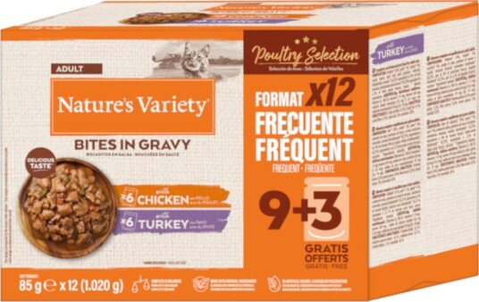 Nature's Variety Biter i Saus Våtfôr Fjærkreutvalg 2 Varianter 48x85g