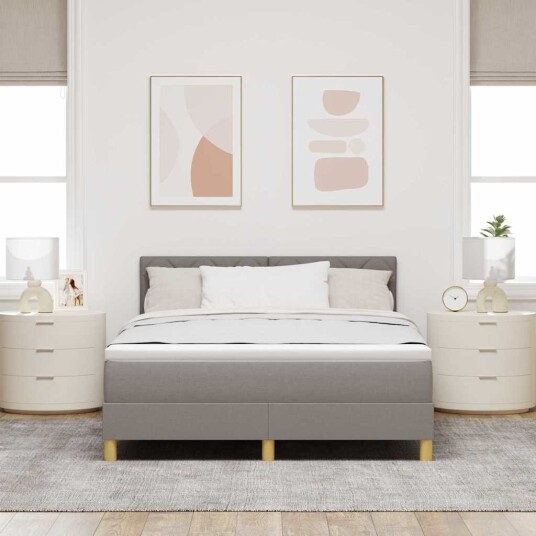  Box Spring Seng med Madrass Taupe 160x200 cm Stoff