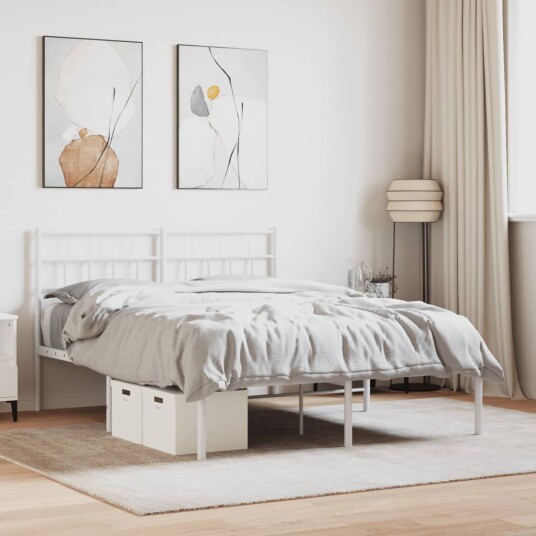vidaXL Sengeramme i metall med hodegavl hvit 140x200 cm 8721012189102