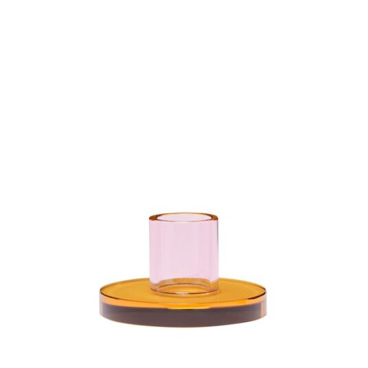 Hübsch Astra liten lysestake i rosa og orange i krystallglass Ø7 cm Hübsch Astra liten lysestake i rosa og orange i krystallglass Ø7 cm
