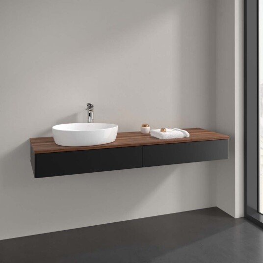 Villeroy & Boch Antao Servantskap med 2 skuffer 160x50x19 cm u/lys Sort Matt/Valnøtt Villeroy & Boch Antao Servantskap med 2 skuffer 160x50x19 cm u/lys Sort Matt/Valnøtt
