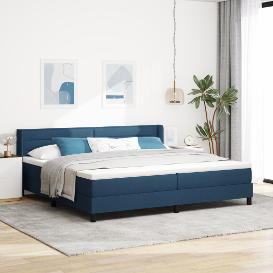 Box Spring Seng med Madrass Blå 200x200 cm Stof