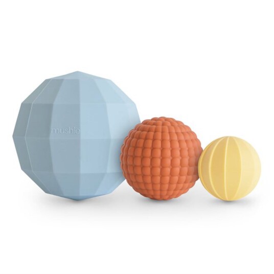 Mushie Powder Blue Nesting Spheres Sensory Leketøy