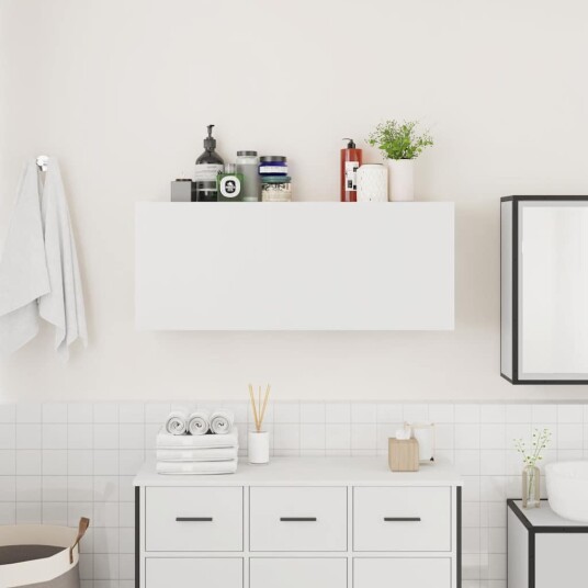 Veggskap til baderom hvit 100x25x40 cm konstruert tre Veggskap til baderom hvit 100x25x40 cm konstruert tre