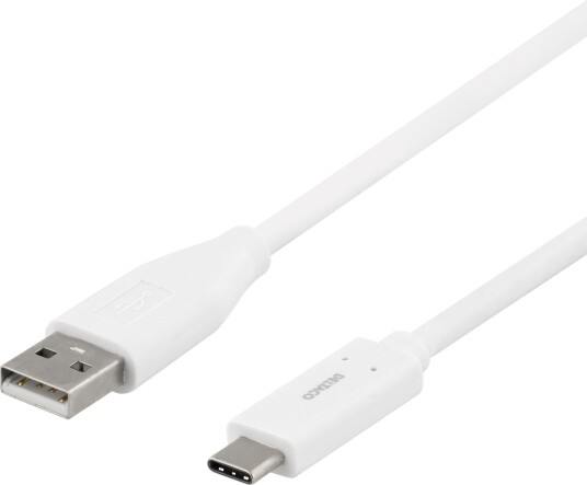 Deltaco 1m USB-A til USB-C Kabel 3A – Hvit, USB 2.0