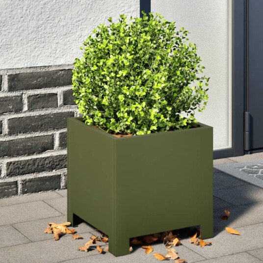 Plantekasse olivengrønn 30x30x30 cm stål