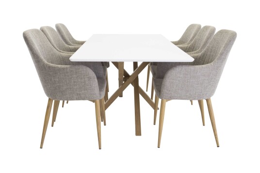 Venture Design Piazza & Comfort spisegruppe Grå/hvit 6 stoler & bord 180 x 90 cm
