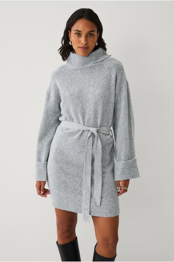 Vila   Strikketkjole viRolfie L/S Tie Belt Knit Dress   Grå
