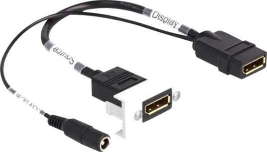 Delock Easy 45 Trykklåsmodul 4K 60 Hz With Dc Feed 2.1 X 5.5 Mm And Pigtail 22.5 X 45 Mm Dp 1 Lyd/Video-Sokkel 1 Modul Dc 3.3 V Svart Hvit