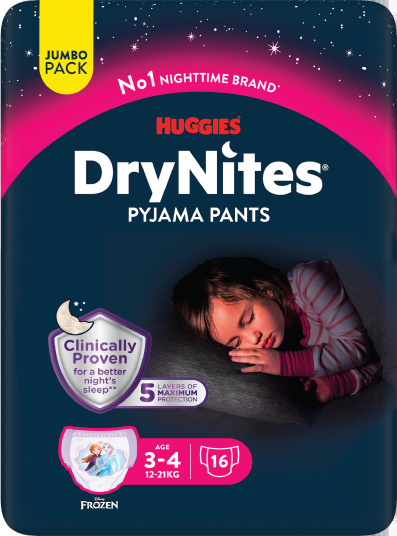 DryNites Bleie jente 3 4 år 16 stk. DryNites Bleie jente 3 4 år 16 stk.