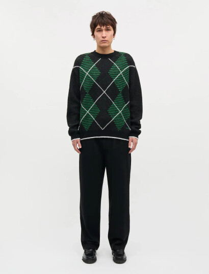 Mads Nørgaard Comfy Wool Adam Argyle Knit Grey L Mads Nørgaard Comfy Wool Adam Argyle Knit Grey L
