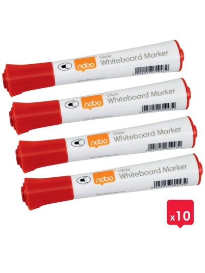 Nobo Glide whiteboardpenner, rund tupp, pakke med 10 stk. Rd