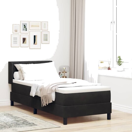 Boksfjær Seng med madrass Svart 200 x 80 cm Polyester