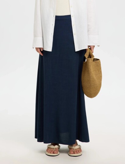 Selected Slfviva Hw Ankle Linen Blend Skirt Noos Navy 34 Selected Slfviva Hw Ankle Linen Blend Skirt Noos Navy 34