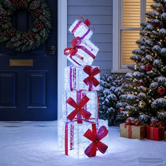 vidaXL Juledekorasjon gaveeske 5 stk. 125 LED-lys Blå 35 x 35 x 33 cm