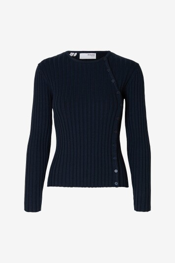 Selected FEMME - Kardigan slfHelen LS Knit Button O-neck Top - Blå Selected FEMME - Kardigan slfHelen LS Knit Button O-neck Top - Blå