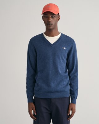 Klassisk bomullsgenser med v-hals DK JEANSBLUE MELANGE S Klassisk bomullsgenser med v-hals DK JEANSBLUE MELANGE S