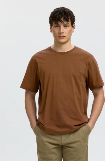 Selected Slmaspen Ss O Neck Tee Noos   Brown   S