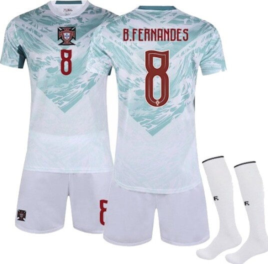VM 2026 Portugal Bortetrøye Barn Voksen Fotballtrøye med Sokker Nr. 8 B.Fernandes Nr.8 B.FernandesYH