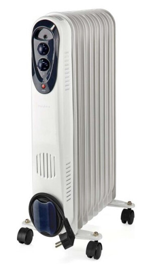 Nedis Mobil Oil Radiator 800 / 1200, 2000 W, 9 Finner, Justerbar termostat, 3 Varmeinnstillinger, Veltebeskyttelse, Hvit