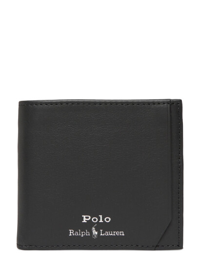 Polo Ralph Lauren Smooth Leather Billfold Coin Wallet Black 