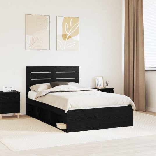  Sengestamme med hodegjerde Svart 135 x 190 cm Massiv furu