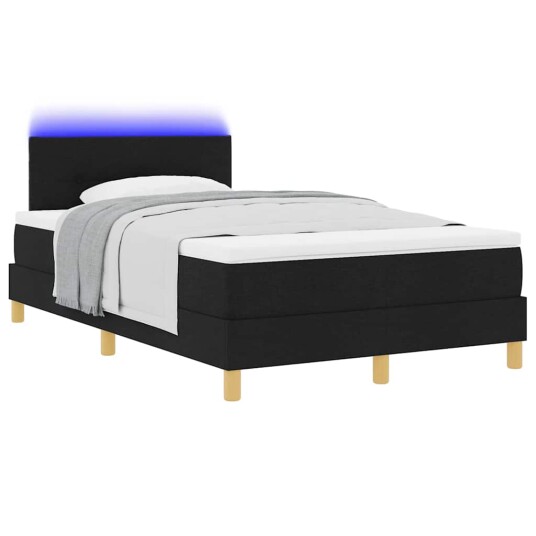 Boksfjær Seng med Madrass & LED Svart 120x190 cm Stoff