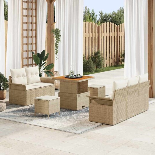 8 Delt Hagesofa Set Med Puter Beige Poly Rattan Acacia