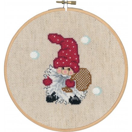 Permin Broderisett Aida Nisse med Sekk med Ramme Ø18cm