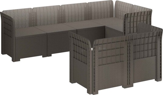 vidaXL 7 seters hage sofa i rattan look PP Lysegrå