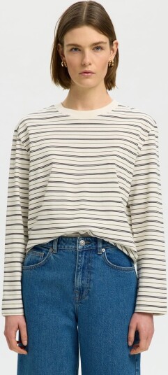 Selected Femme Essential Long Sleeve Striped Boxy Tee Brun S