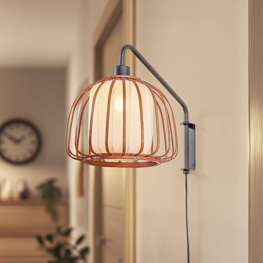 Vegglampe Davella Lindby Mørkt tre Stue / spisestue Bambus Skandinavisk Vegglampe Davella Lindby Mørkt tre Stue / spisestue Bambus Skandinavisk