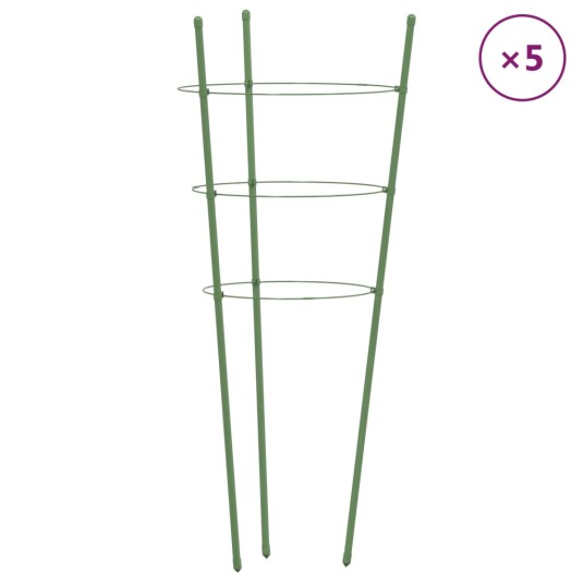 vidaXL Plantestøtter med 3 ringer 5 stk grønn 75 cm stål