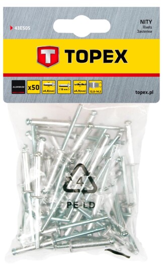 POPNAGLE 4,8x18mm 50pk ALUMINIUM BLINDNAGLE TOPEX POPNAGLE 4,8x18mm 50pk ALUMINIUM BLINDNAGLE TOPEX