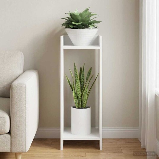 vidaXL Planteholder med hylle Hvit 30 x 30 x 80 cm Konstruert tre vidaXL Planteholder med hylle Hvit 30 x 30 x 80 cm Konstruert tre
