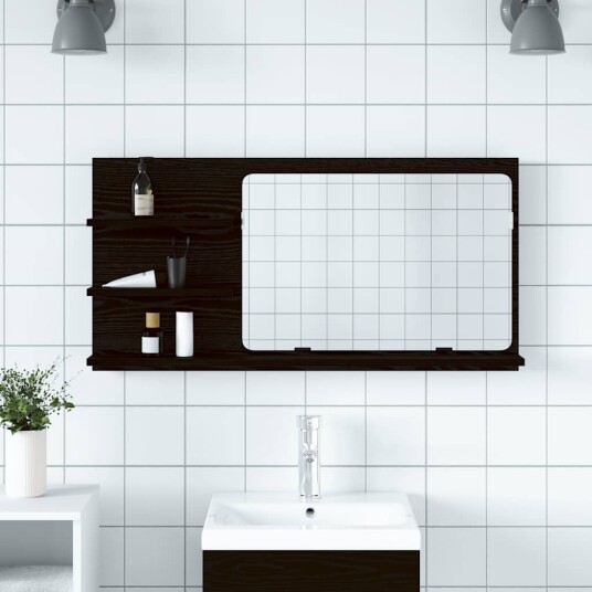 Baderomsspeilskap svart eik 90x11x45 cm konstruert tre Baderomsspeilskap svart eik 90x11x45 cm konstruert tre