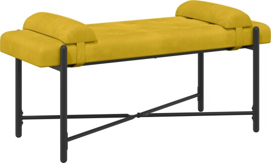 vidaXL Knappet tuftet benk med puter Gul 110 x 40 x 46 cm Fløyel