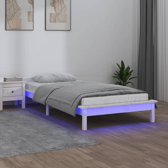 vidaXL Sengeramme med LED hvit 75x190 cm 2FT6 Small Single heltre
