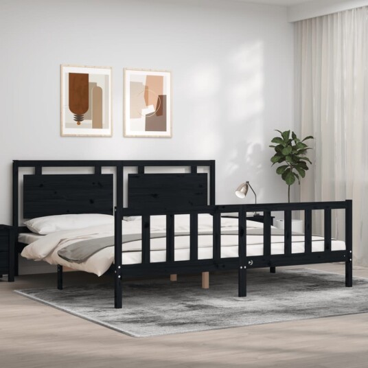 vidaXL Sengeramme med hodegavl svart 200x200 cm heltre