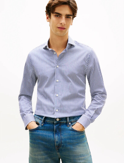 Tommy Hilfiger Dc Flex Collar Clssc Strp Shirt Blue R/44