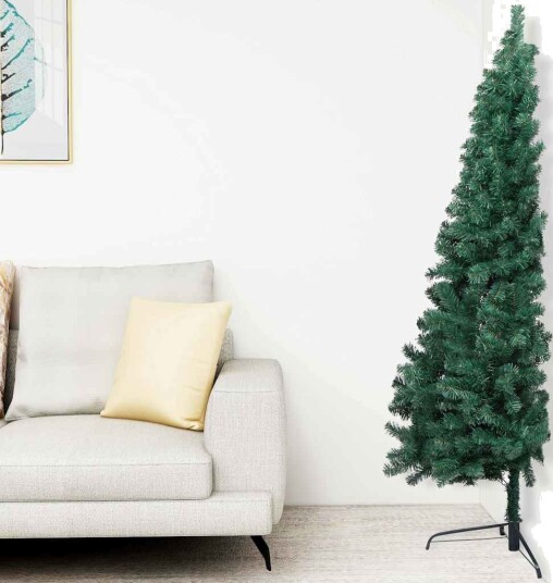 vidaXL Kunstig halvt juletre med LED og kulesett 150 cm grønn