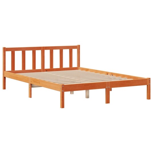 Seng med bokhylle uten madrass voksbrun 150x200 cm heltre furu 8721158605498