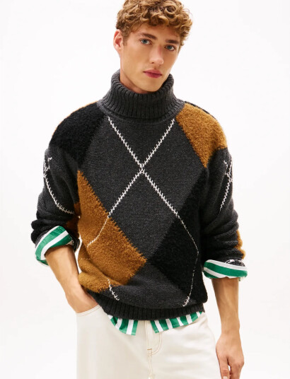 Tommy Hilfiger Argyle Roll Neck Grey XL