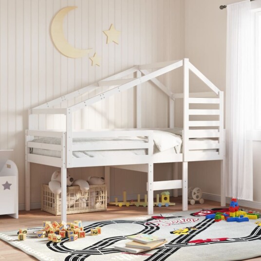 Høyseng med tak hvit 80x200 cm heltre furu 8721102668739