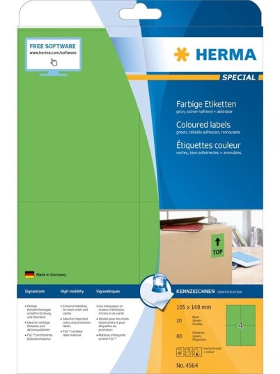 HERMA Coloured labels A4 105 x 148 mm green removable HERMA Coloured labels A4 105 x 148 mm green removable