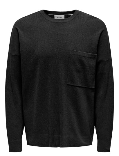 ONLY & SONS Onslamai Ovz 12 Ls Pocket Crew Knit - Black - S ONLY & SONS Onslamai Ovz 12 Ls Pocket Crew Knit - Black - S