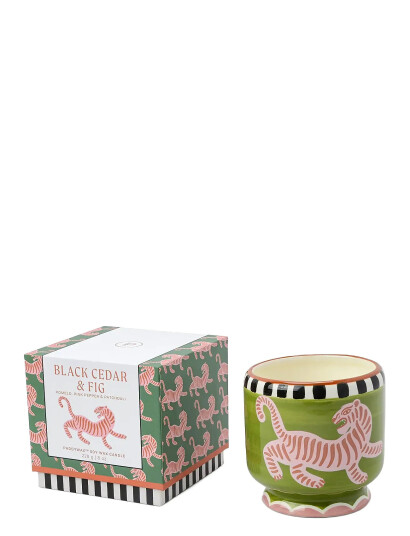 Paddywax Duftlys Adopo, Tiger - Sort Cedertræ & Fig - Green - Ø 9 CM