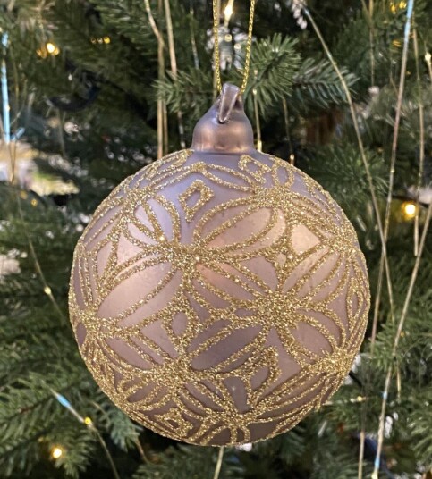 Julekule brun med gull glitter 8 cm
