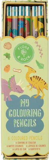 Floss & Rock Colouring Pencils 6 Pack - Dino - GREEN - 18X5X1